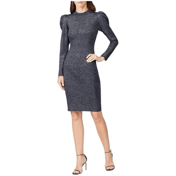 Sachin & Babi Amelie Metallic Knit Blue Knit Puff Long Sleeve Womens Size L - Picture 1 of 16